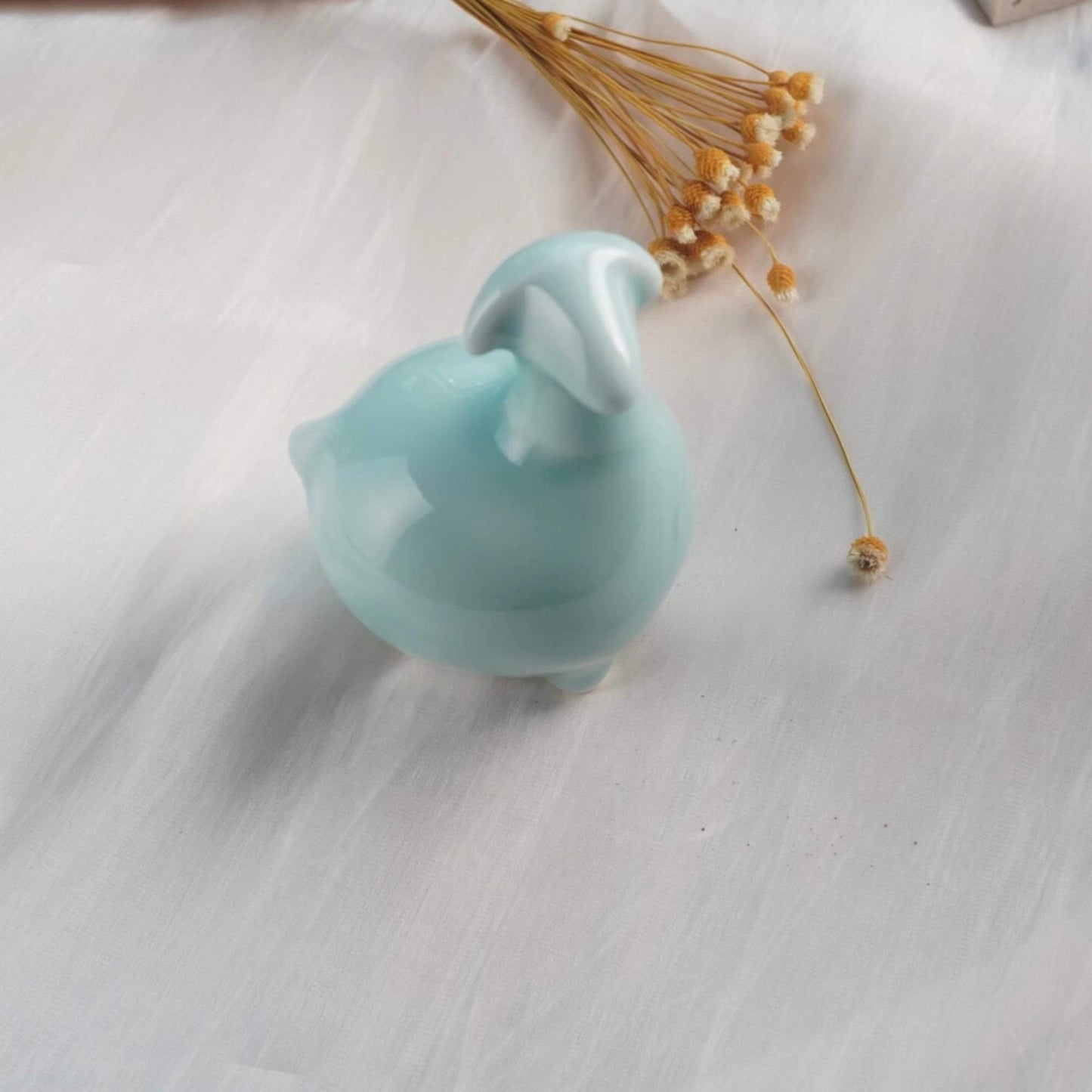 Ceramic Sheep Statue - Shiny Blue Standing sheep Statue - Sheep Figurines,Small  Animal Statues Handmade Sculpture Ornaments  (3.5” x 2.5”)