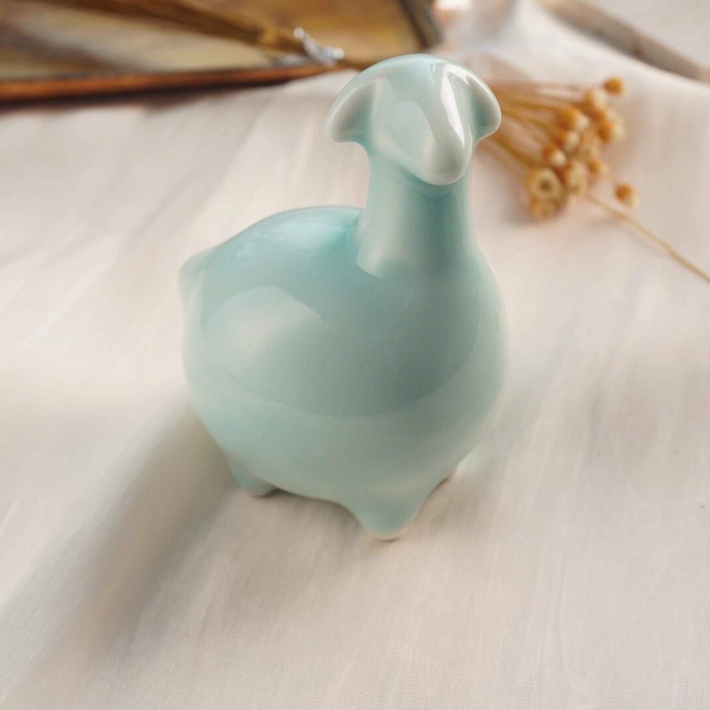 Ceramic Sheep Statue - Shiny Blue Standing sheep Statue - Sheep Figurines,Small  Animal Statues Handmade Sculpture Ornaments  (3.5” x 2.5”)