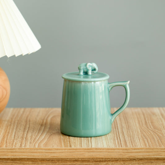 Elephant Coffee Mug -Ceramic Tea Mugs with Hand Printed Designs -Large Handmade Cup