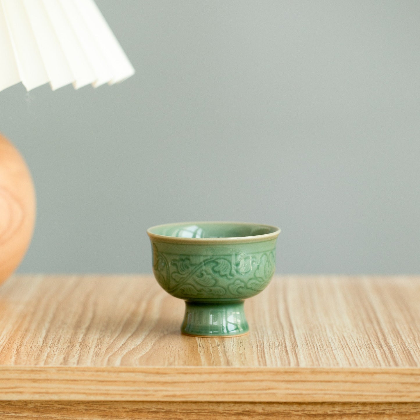 Handcrafted  Tea Cup | Chinese Porcelain Wine Chalice | Elegant 80ml Green Glazed Cup | Artisan Gift for Tea & Wine Lovers