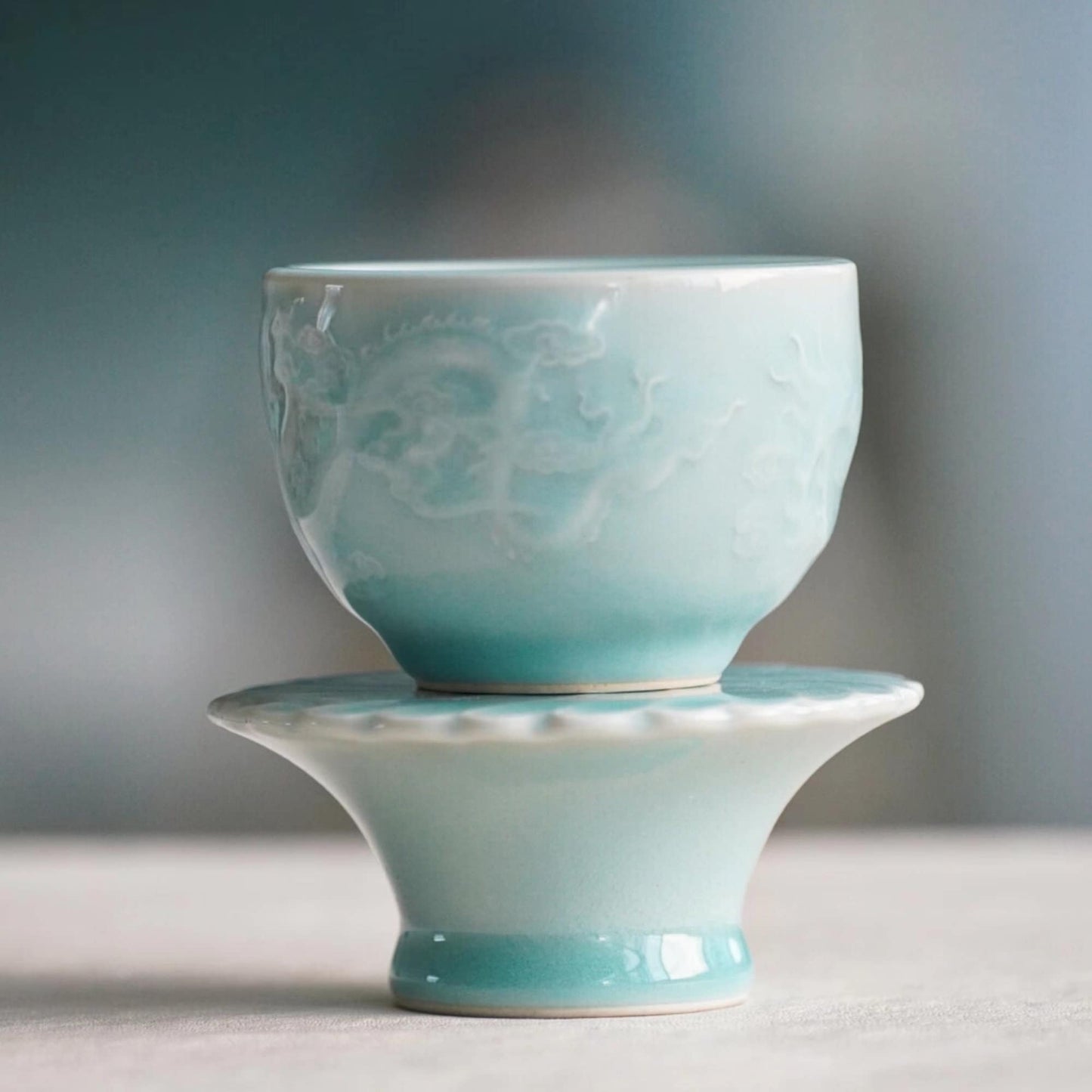 Ceramic Teacup with Dragon and Phoenix,Tea Cup,Kungfu Teacup,Small Porcelain Coffee Cup, Gift for Tea Lover