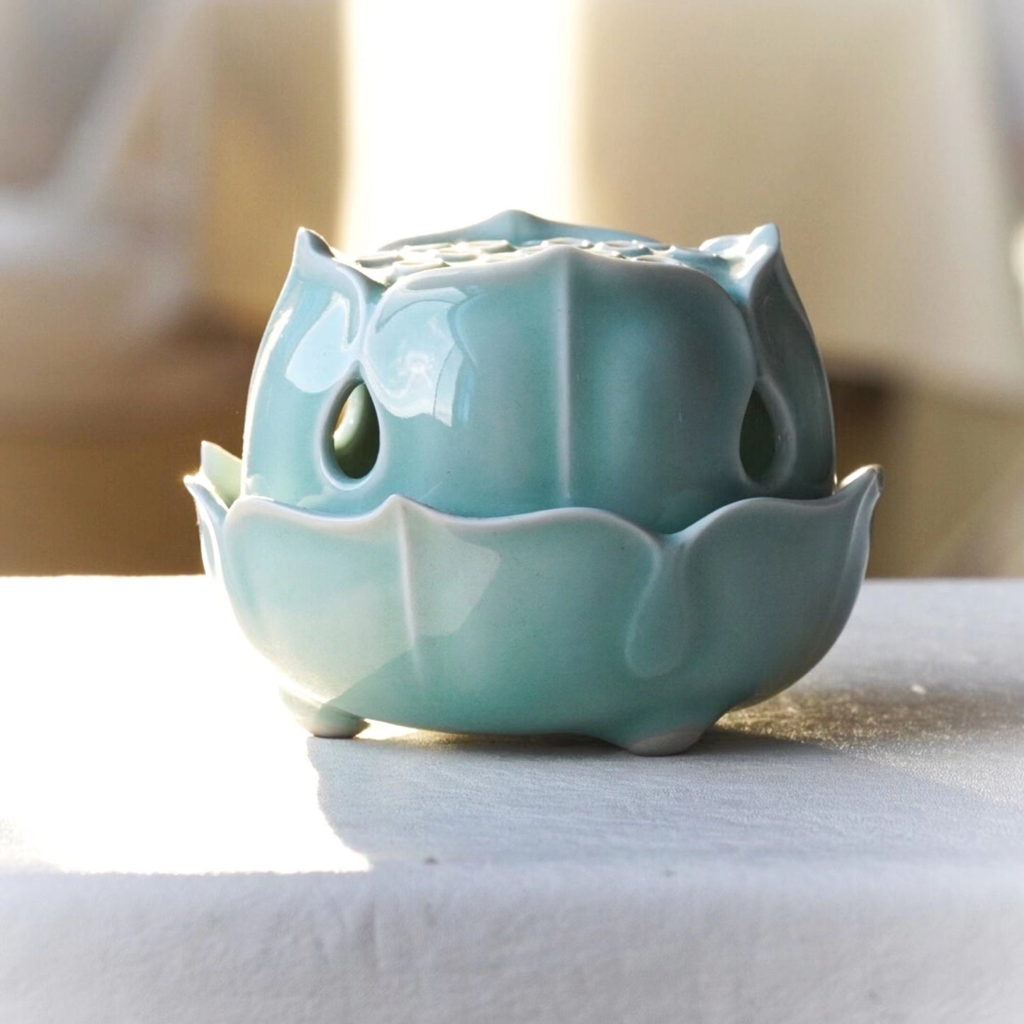 Lotus Incense Holder Burner，Incense Cone Holder， Modern Cozy Home Decor ，Zen Art Pottery，Relax and Unwind（4.71 X 3.96inch）