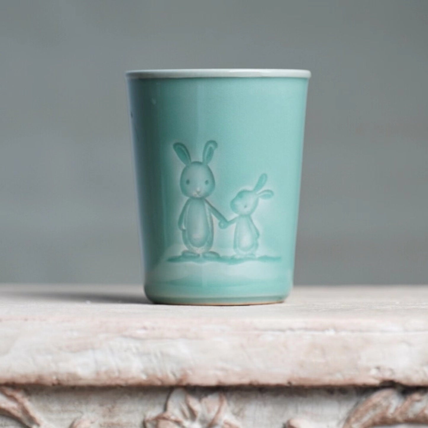 Handmade Ceramic Mug | Rabbit Engraved Tea Cup | 300ml Pottery Cup | Rustic Coffee Mug | Unique Gift for Tea Lovers |