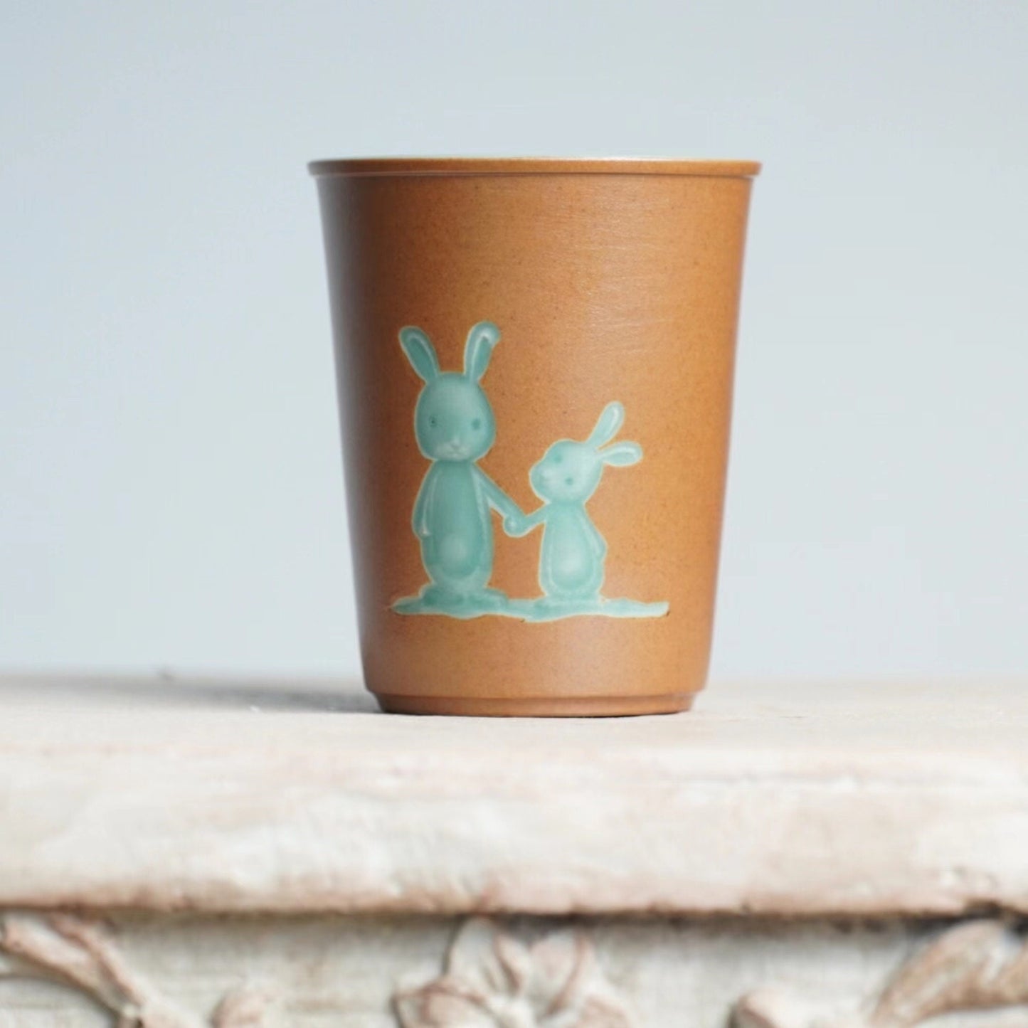 Handmade Ceramic Mug | Rabbit Engraved Tea Cup | 300ml Pottery Cup | Rustic Coffee Mug | Unique Gift for Tea Lovers |