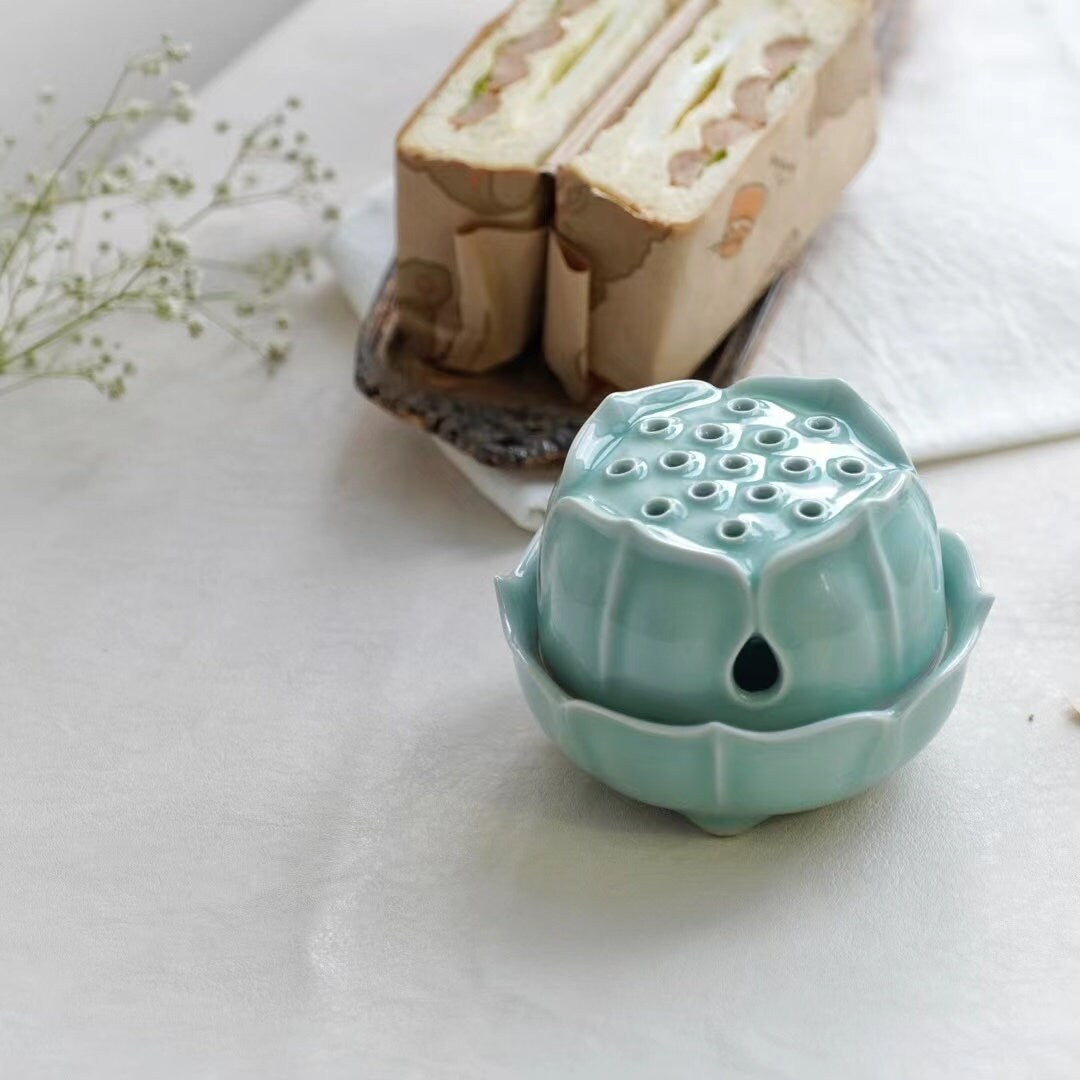 Lotus Incense Holder Burner，Incense Cone Holder， Modern Cozy Home Decor ，Zen Art Pottery，Relax and Unwind（4.71 X 3.96inch）