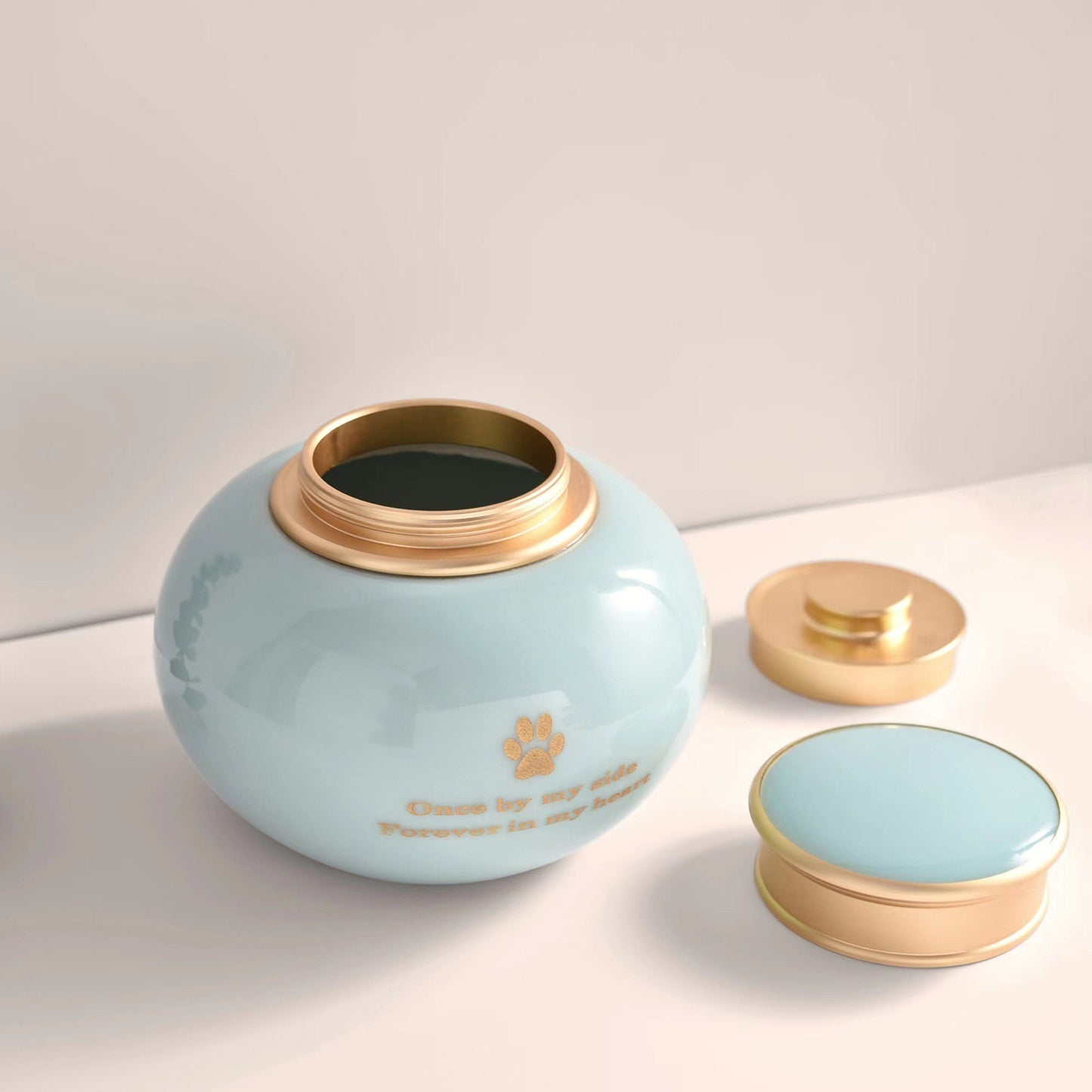 Pet Urn 750ml (25.36oz), Premium Ceramic Pet Cremation Urn with Golden Lid, Memorial Urn for Dogs and Cats, Keepsake for Ashes