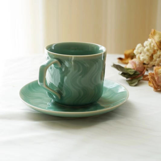 Ceramic Espresso Cup and Saucer Set,Small  Japanese minimalist  Luxury Coffee cup,Gift for Mom,Coffee lover