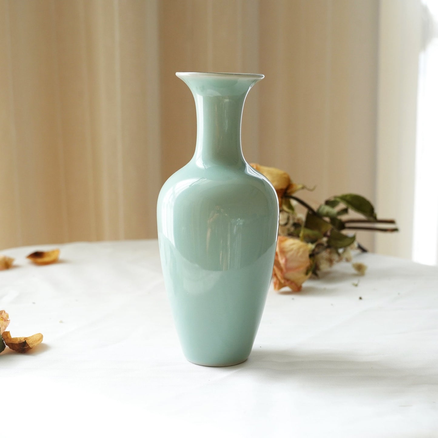 LONG QUAN CELADON - Elegant Longquan Celadon Vase Pair - Handcrafted Porcelain - Blue Glaze - 18cm & 12cm - Timeless Art for Home Decor