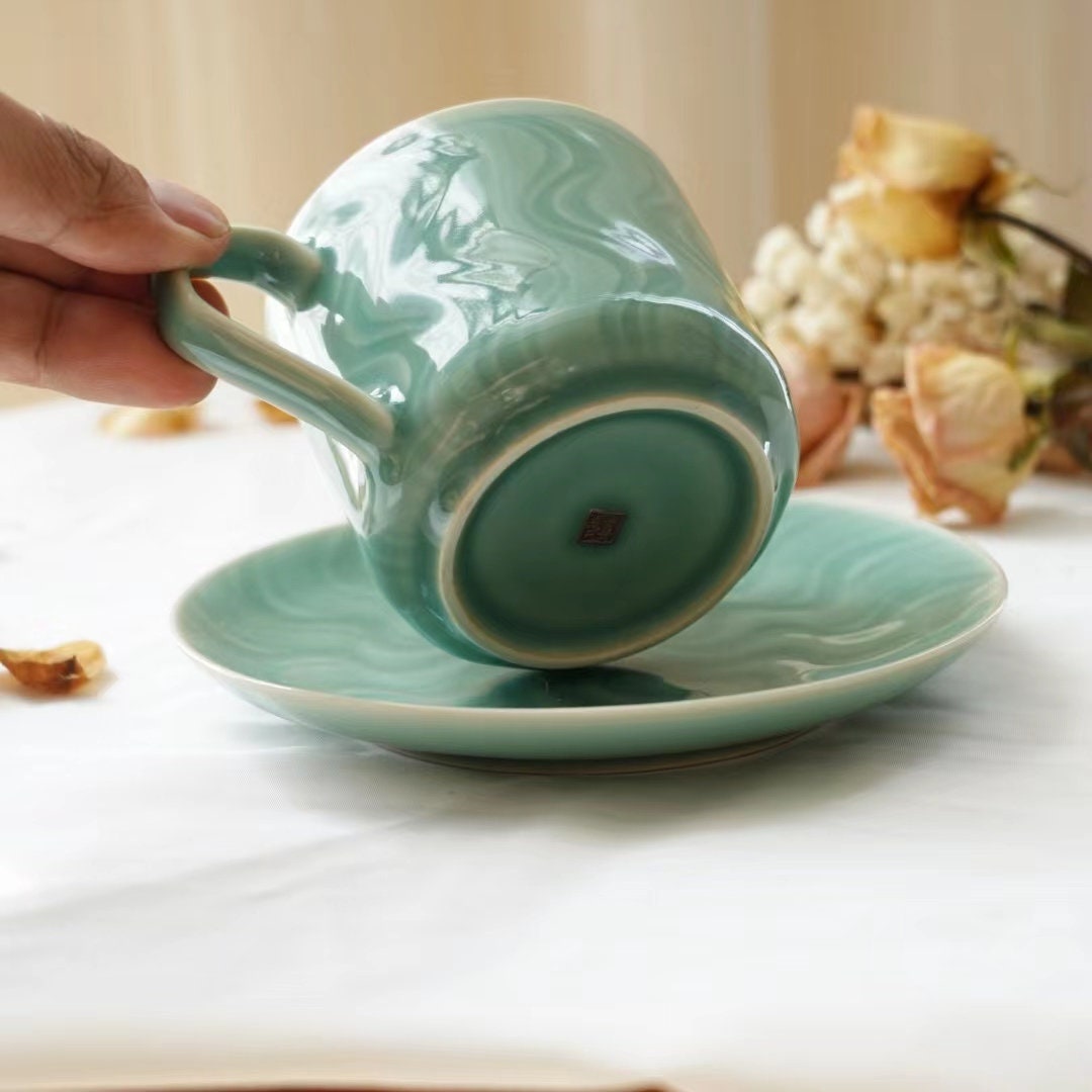 Ceramic Espresso Cup and Saucer Set,Small  Japanese minimalist  Luxury Coffee cup,Gift for Mom,Coffee lover