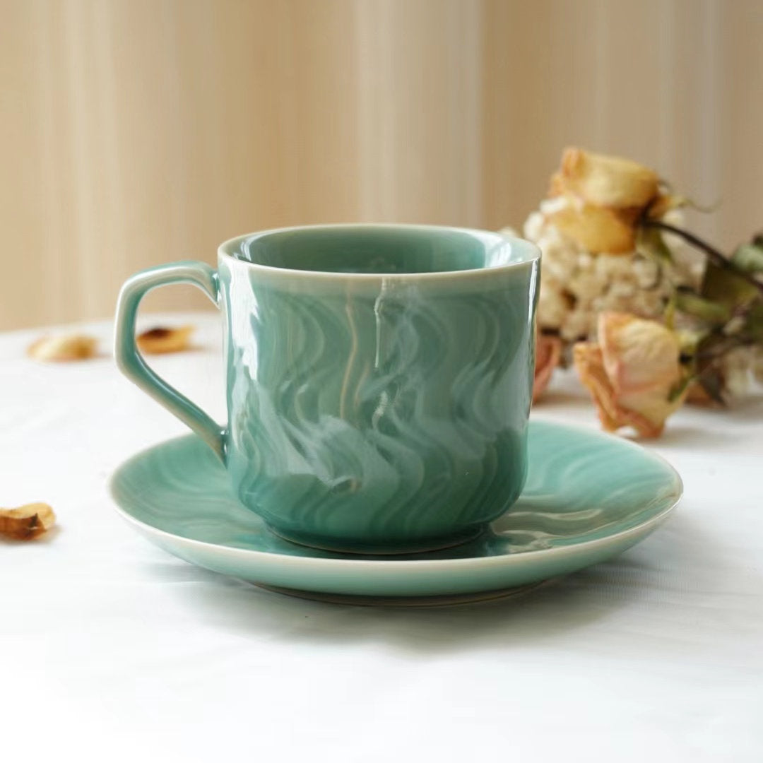 Ceramic Espresso Cup and Saucer Set,Small  Japanese minimalist  Luxury Coffee cup,Gift for Mom,Coffee lover