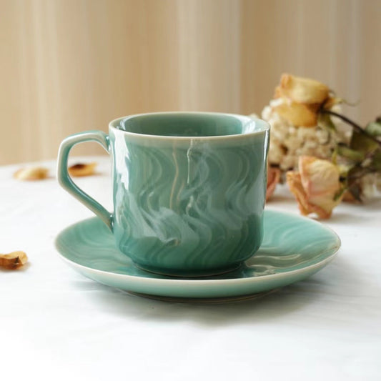 Ceramic Espresso Cup and Saucer Set,Small  Japanese minimalist  Luxury Coffee cup,Gift for Mom,Coffee lover