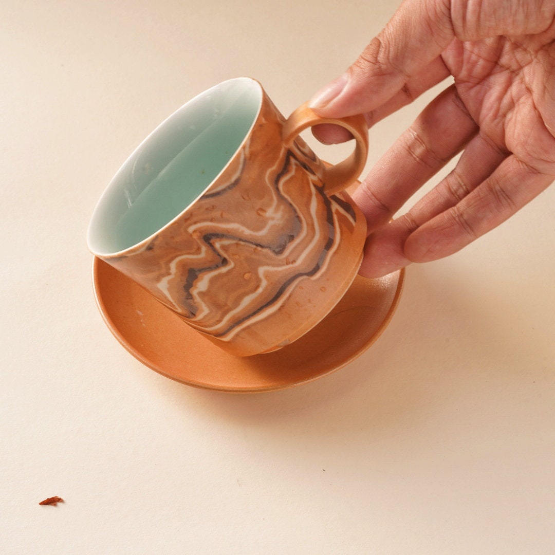 Ceramic Espresso Cups  With Saucer|Tea Cups Set| Unique Handmade Coffee Cup|Gifts For Espresso Lover|5oz