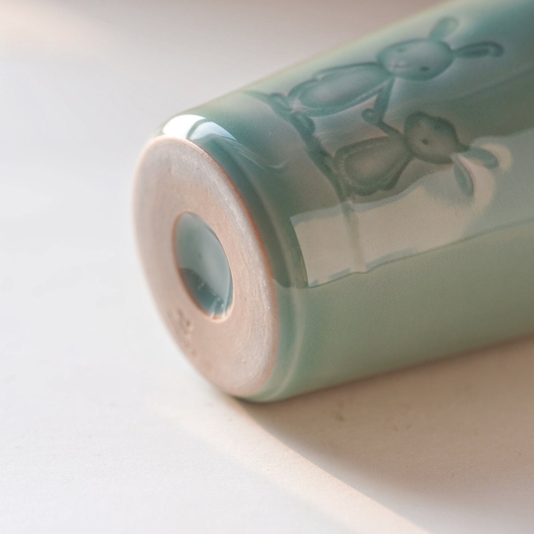 Handmade Ceramic Mug | Rabbit Engraved Tea Cup | 300ml Pottery Cup | Rustic Coffee Mug | Unique Gift for Tea Lovers |