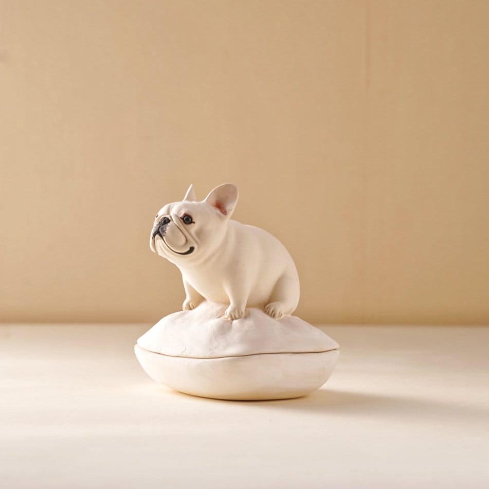 French Bulldog Ring Box with Bed | Personalized Ceramic Jewelry Holder | Cute Dog Ring Dish | Engagement Gift for Dog Lovers