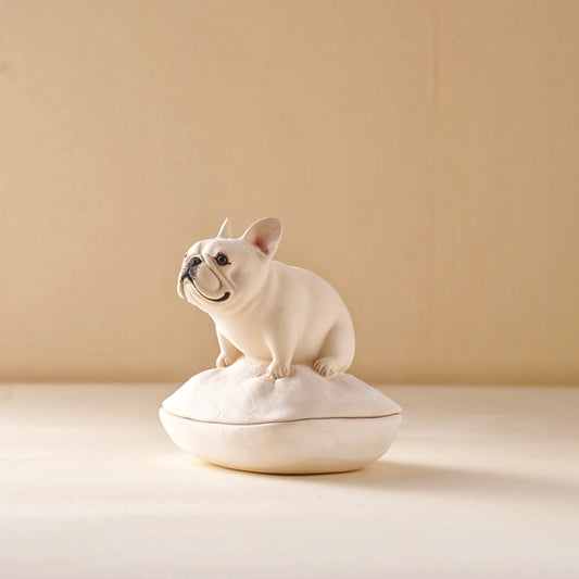 French Bulldog Ring Box with Bed | Personalized Ceramic Jewelry Holder | Cute Dog Ring Dish | Engagement Gift for Dog Lovers