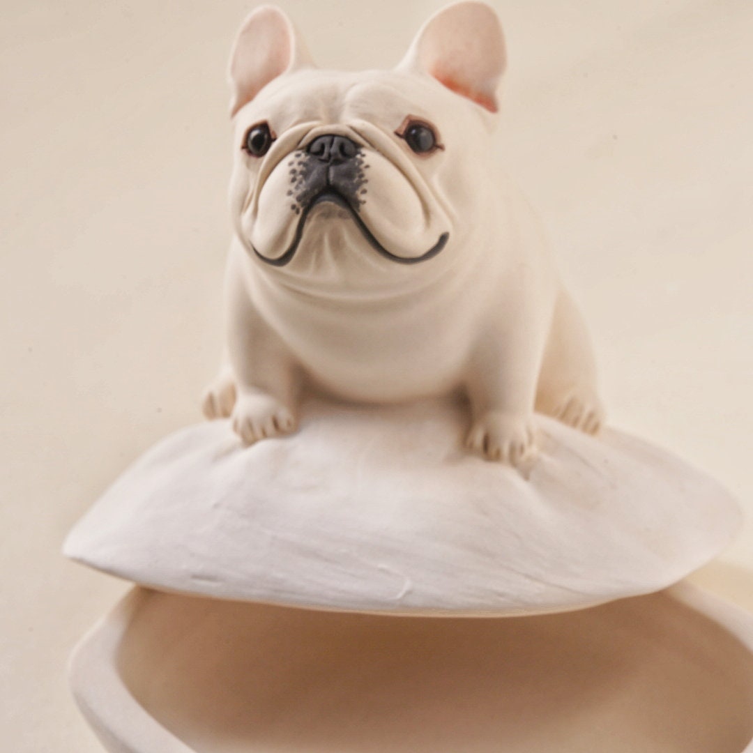 French Bulldog Ring Box with Bed | Personalized Ceramic Jewelry Holder | Cute Dog Ring Dish | Engagement Gift for Dog Lovers