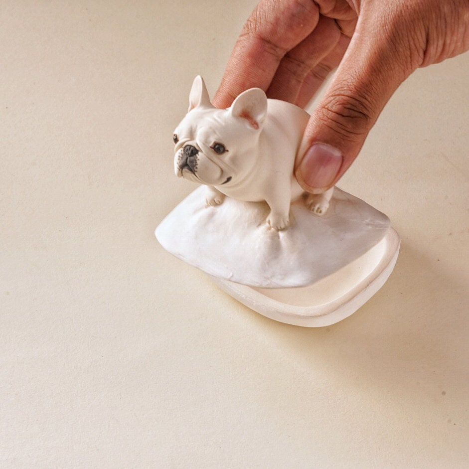French Bulldog Ring Box with Bed | Personalized Ceramic Jewelry Holder | Cute Dog Ring Dish | Engagement Gift for Dog Lovers
