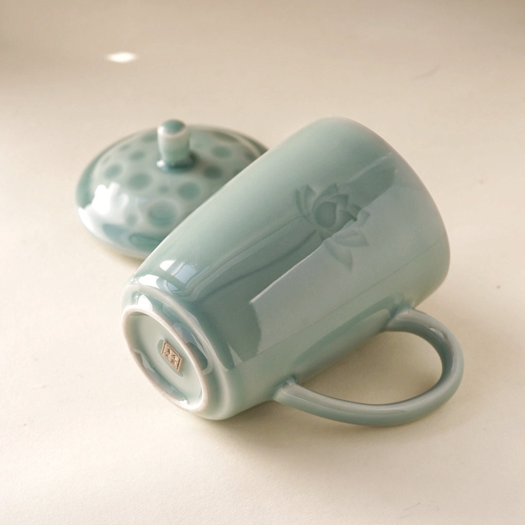 Lotus Ceramic Coffee Mug|Ceramic Tea Mug with Lid for Steeping Loose Leaf Tea|Great Gift Idea For Lotus Fans |Tea Gift