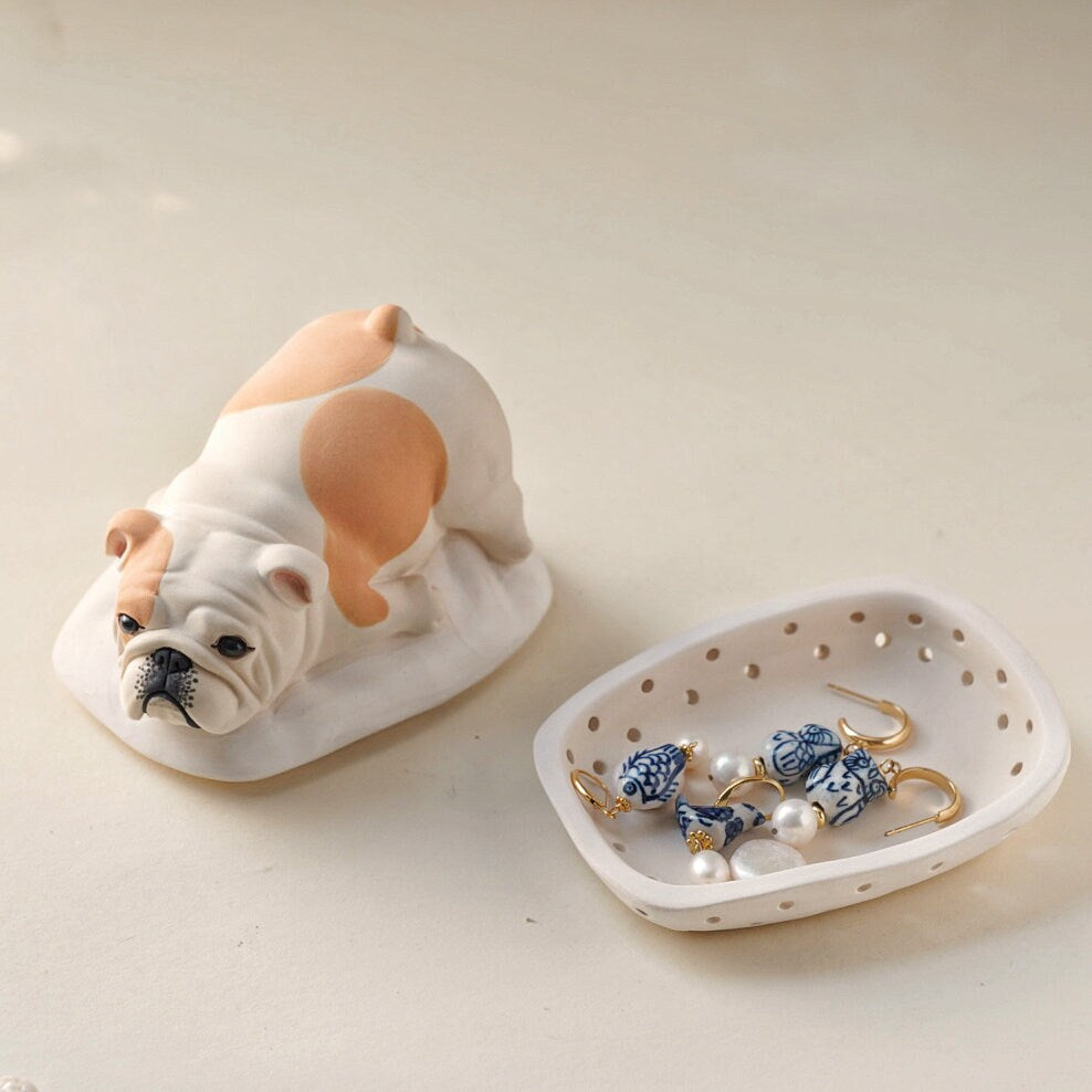 Dog Ring Holder with French Bulldog Bed  | Personalized Ring Holder |Ceramic Jewelry Tray| Engagement Gift |Dog Lover Gift