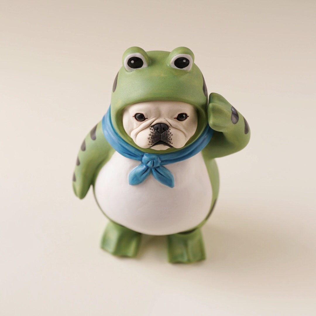 Ceramic Frog Dog Figurine| Ceramic Bulldog Sculpture Art|Cute Frog Statue|Ceramic Animal |Frenchie decor|Dog lover Gift