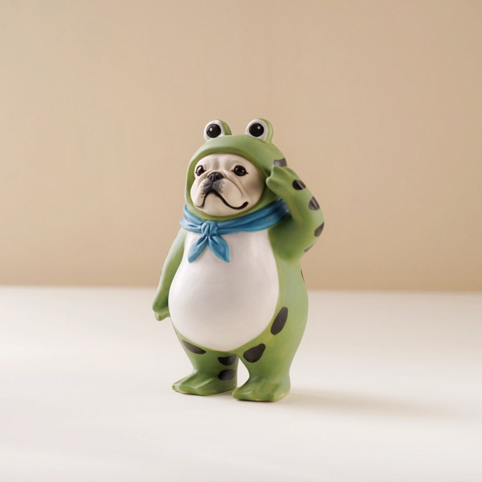 Ceramic Frog Dog Figurine| Ceramic Bulldog Sculpture Art|Cute Frog Statue|Ceramic Animal |Frenchie decor|Dog lover Gift