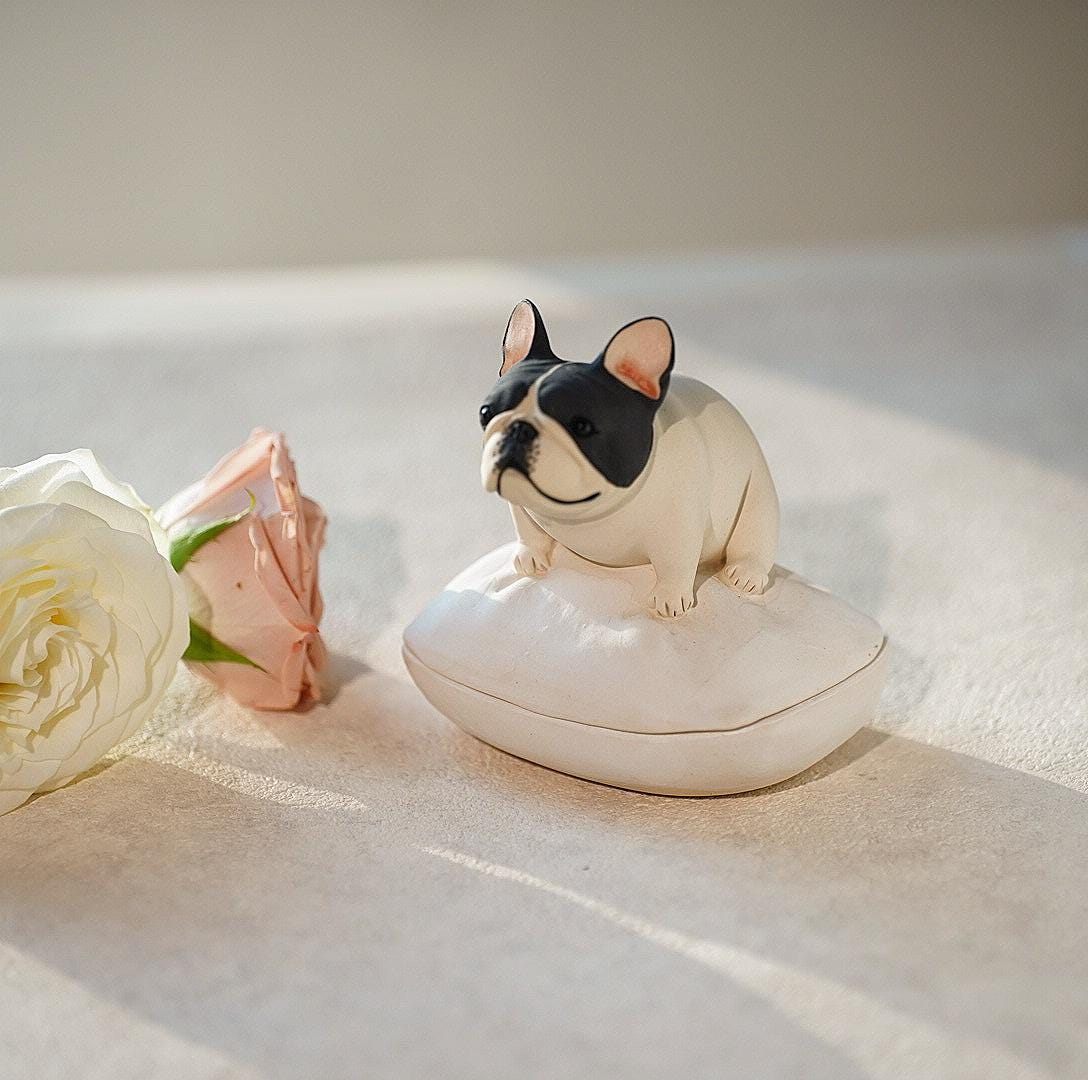 French Bulldog Ring Box with Bed | Personalized Ceramic Jewelry Holder | Cute Dog Ring Dish | Engagement Gift for Dog Lovers