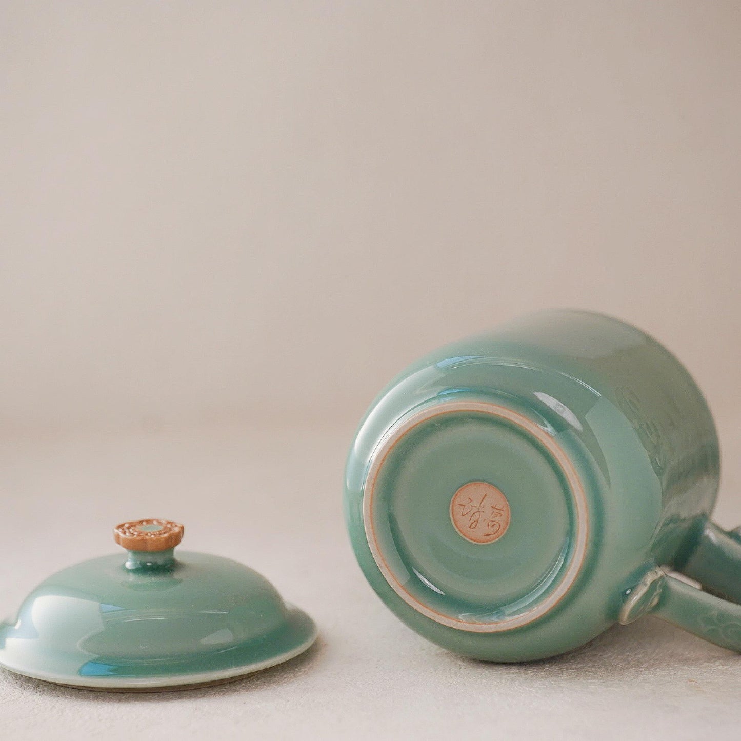 LONGQUAN CELADON Customizable Zen Panda Bamboo Mug | 400ml Handmade Tea Cup with Custom Engraving | Minimalist Chinese Traditional Art Gift