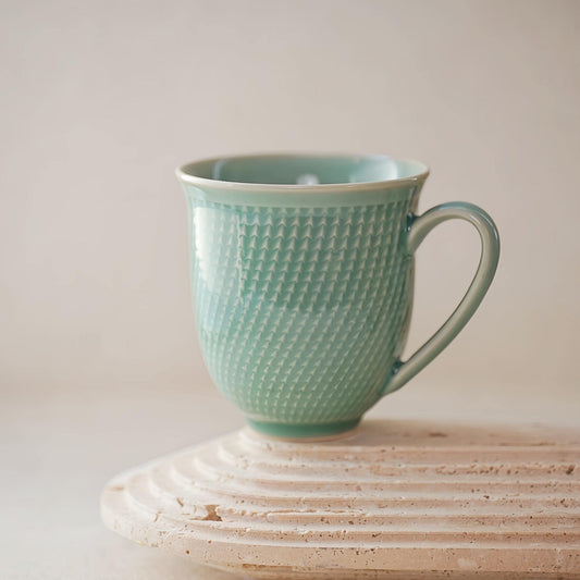 Handcrafted Longquan Celadon Mug, 300ml Minimalist Green Tea Cup, Zen-Inspired Personalized Ceramic Gift