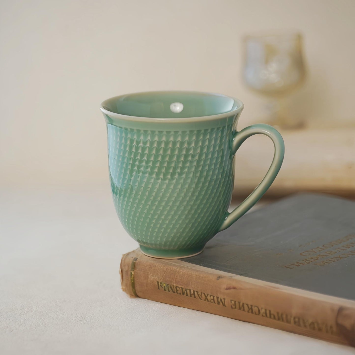 Handcrafted Longquan Celadon Mug, 300ml Minimalist Green Tea Cup, Zen-Inspired Personalized Ceramic Gift