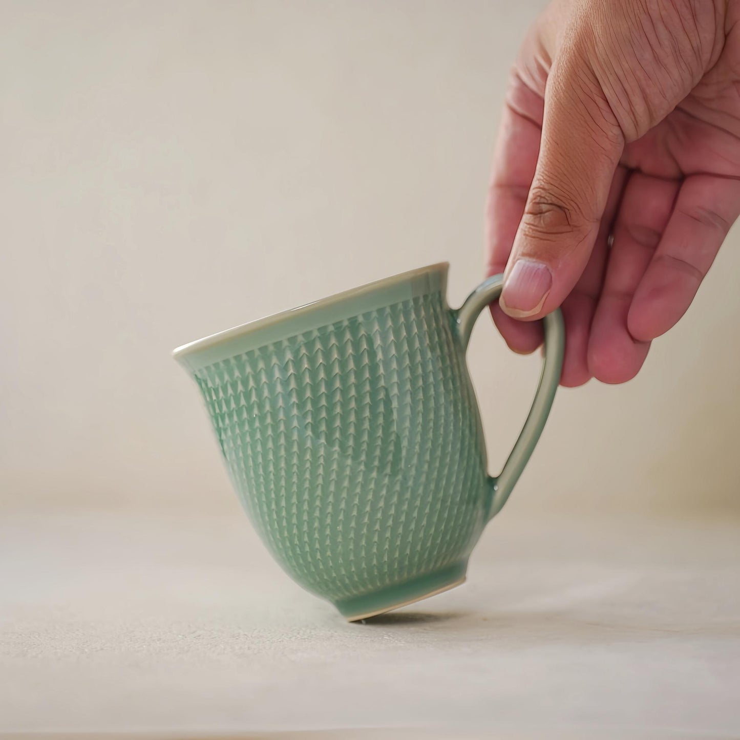 Handcrafted Longquan Celadon Mug, 300ml Minimalist Green Tea Cup, Zen-Inspired Personalized Ceramic Gift