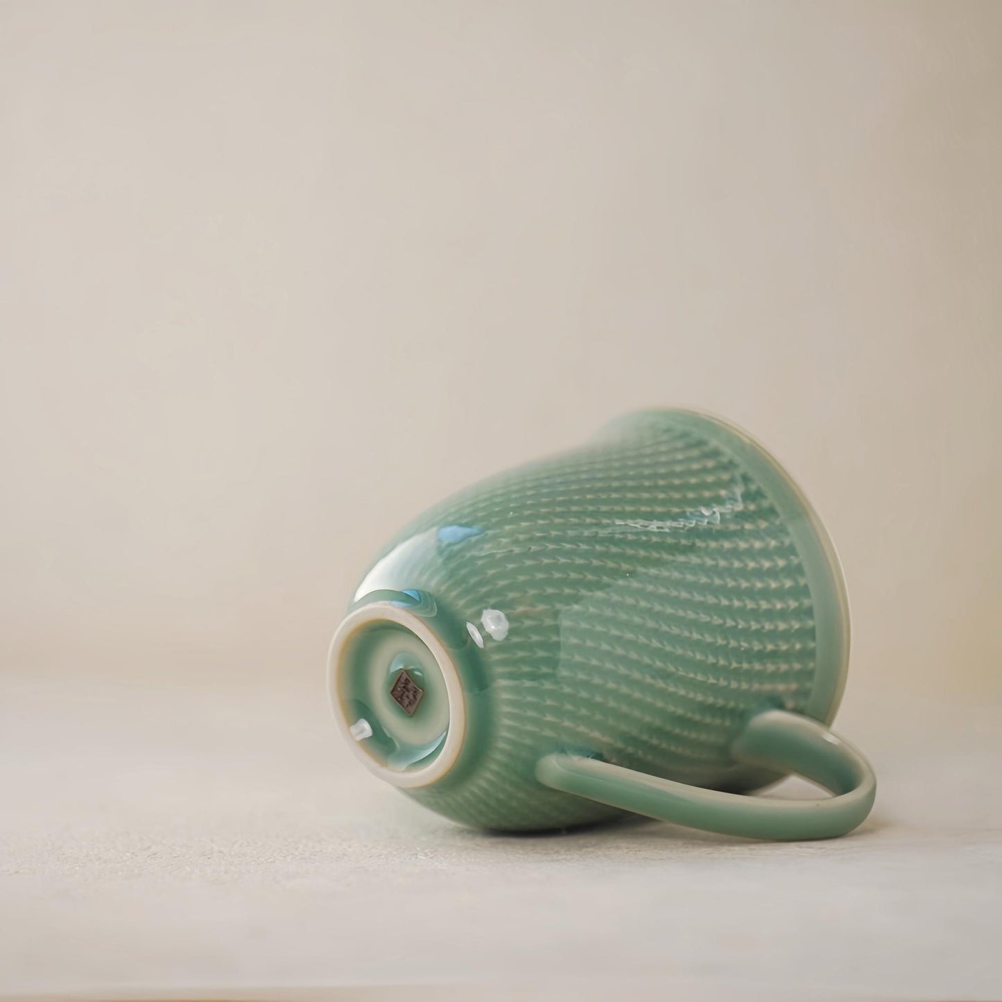 Handcrafted Longquan Celadon Mug, 300ml Minimalist Green Tea Cup, Zen-Inspired Personalized Ceramic Gift