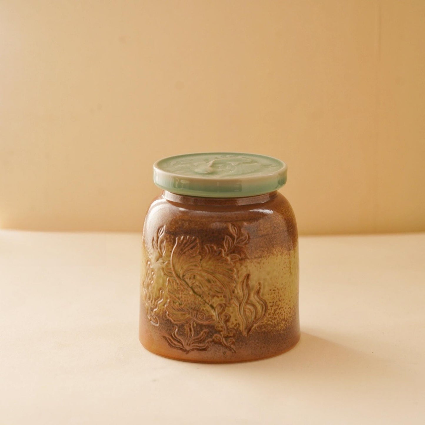 Tea Jar | Handcrafted Chinese Porcelain | Fish Carving Storage Jar | 700ML Artisan Ceramic Canister | Gift for Collectors