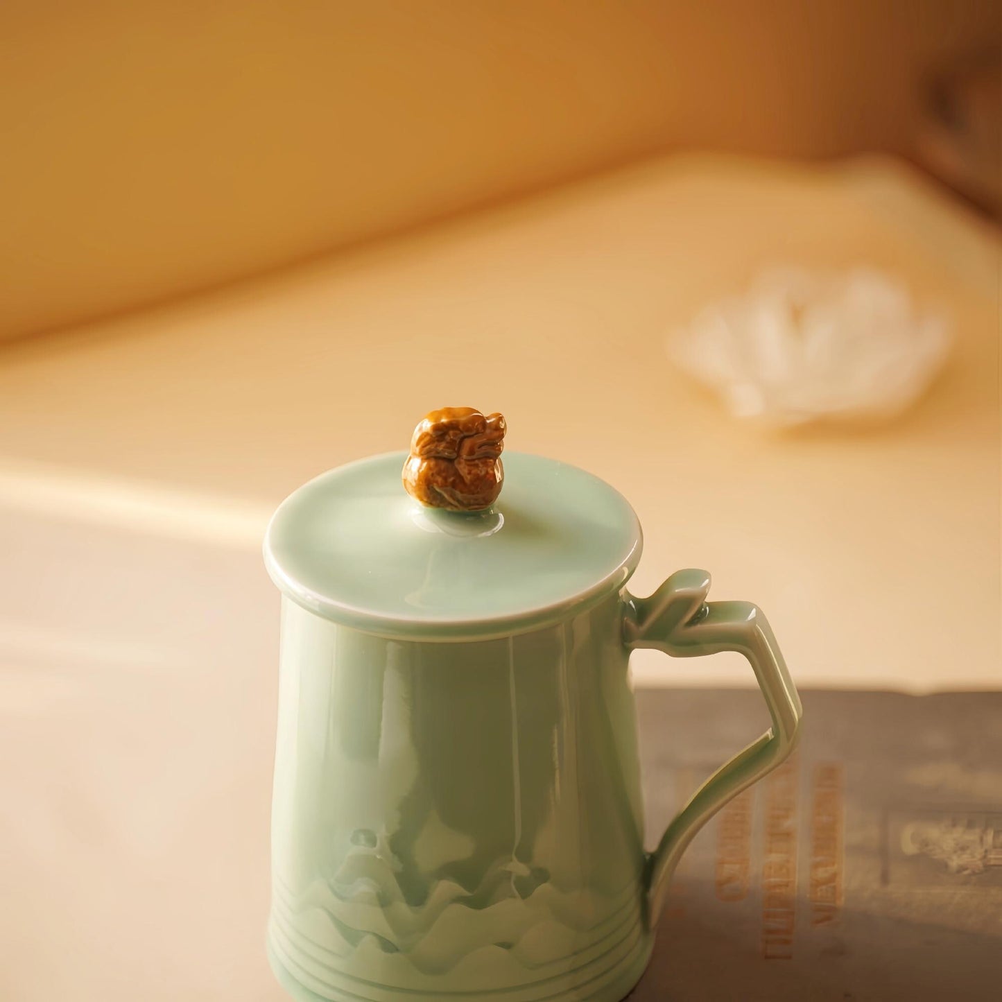 Pixiu Mug | 10 OZ Handcrafted Chinese Porcelain Cup | Tea Coffee Mug with Mythical Beast Lid | Unique Gift for Tea Lovers