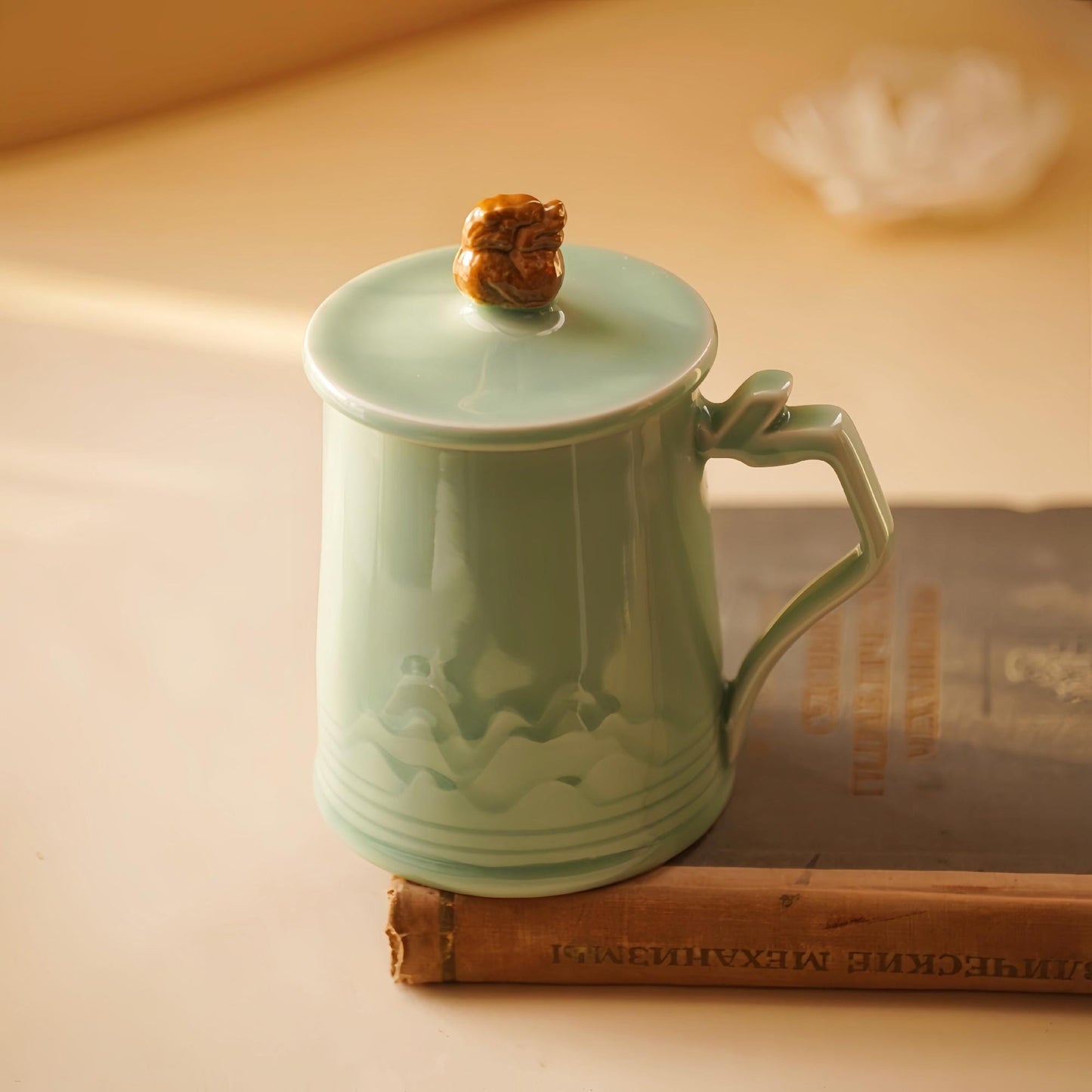 Pixiu Mug | 10 OZ Handcrafted Chinese Porcelain Cup | Tea Coffee Mug with Mythical Beast Lid | Unique Gift for Tea Lovers