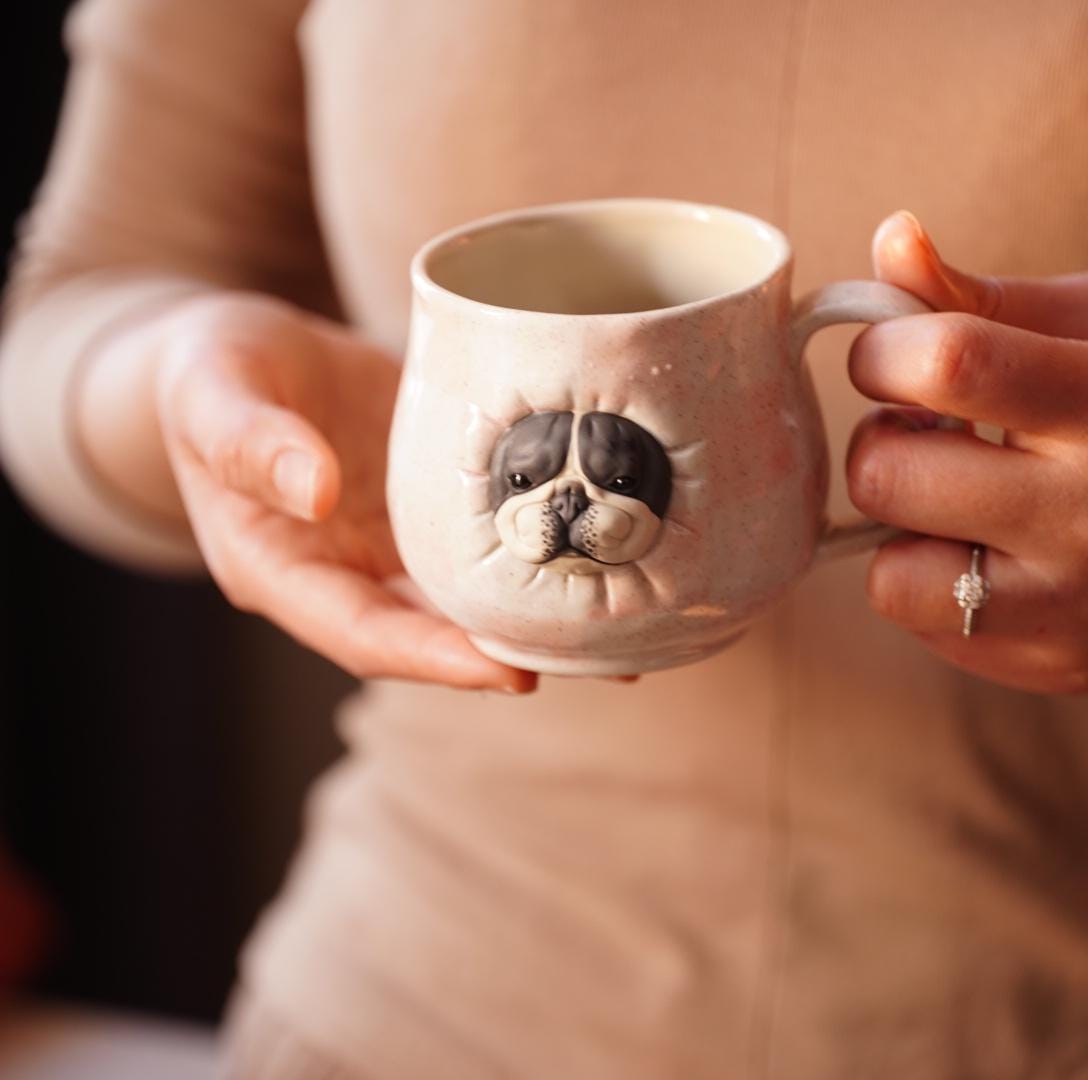Handcrafted Bulldog Ceramic Mug, Coffee Cup, Dog Lover Gift, French Bulldog Mug, Rustic Tea Cup, Unique Coffee Mug, Gift for Mom or Dad