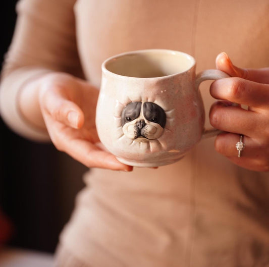 Handcrafted Bulldog Ceramic Mug, Coffee Cup, Dog Lover Gift, French Bulldog Mug, Rustic Tea Cup, Unique Coffee Mug, Gift for Mom or Dad