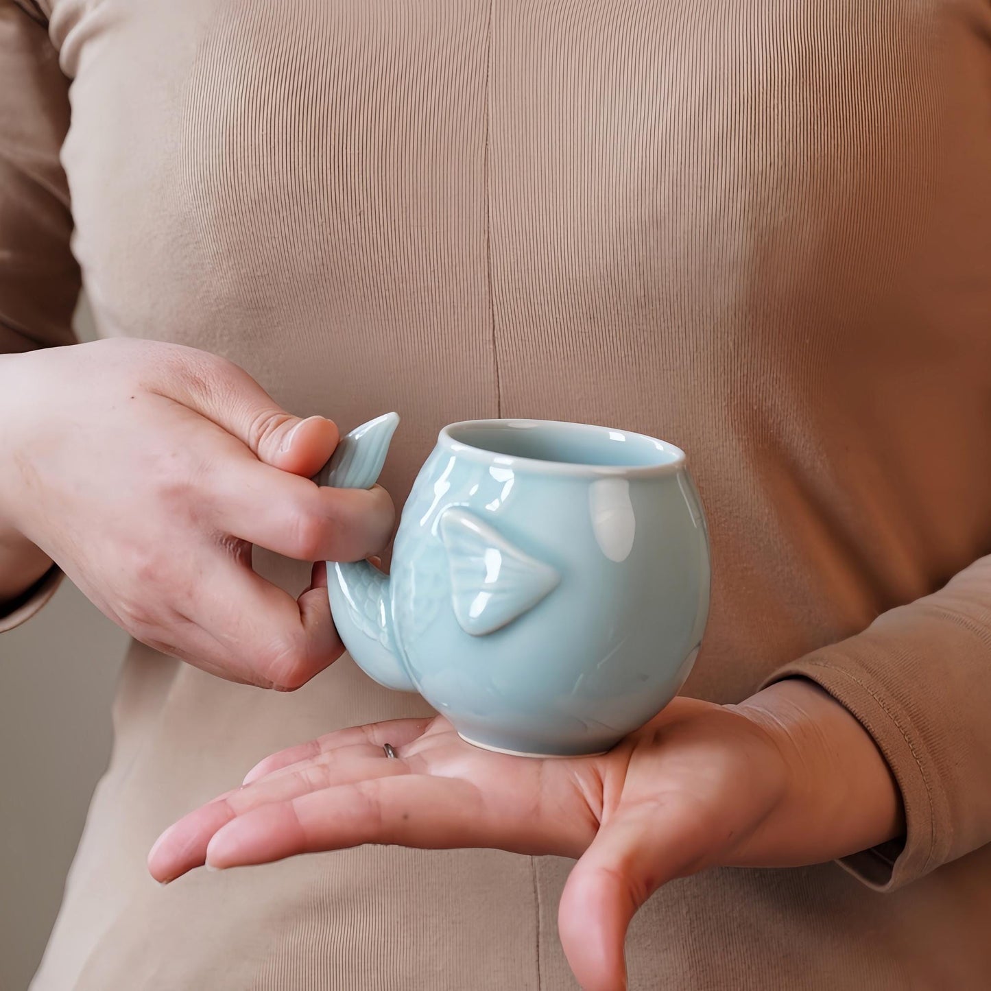 Handcrafted Whale Tail Ceramic Mug, 9.5oz Coffee Cup, Ocean Lover Gift, Cute Animal Mug, Unique Tea Cup, Gift for Her， Coastal Decor Mug