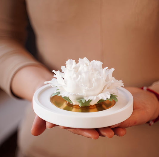 Handmade Ceramic Peony Diffuser | White Porcelain Aroma Diffuser | Elegant Home Fragrance Decor | Artisan Gift for Her