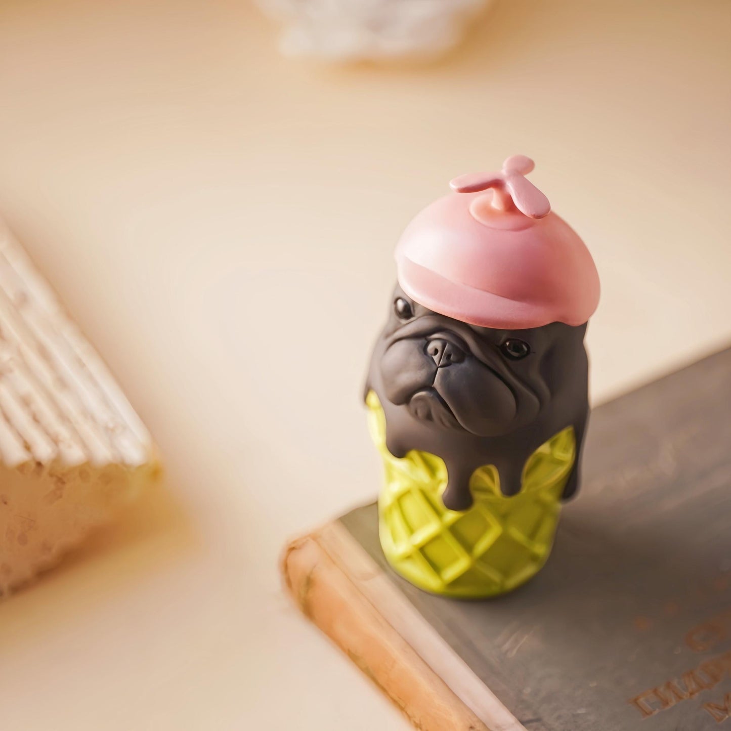 Handcrafted Ceramic Bulldog Figurine | French Bulldog Ice Cream Cone Decor | Artisan Gift for Dog Lovers | Unique Home Ornament