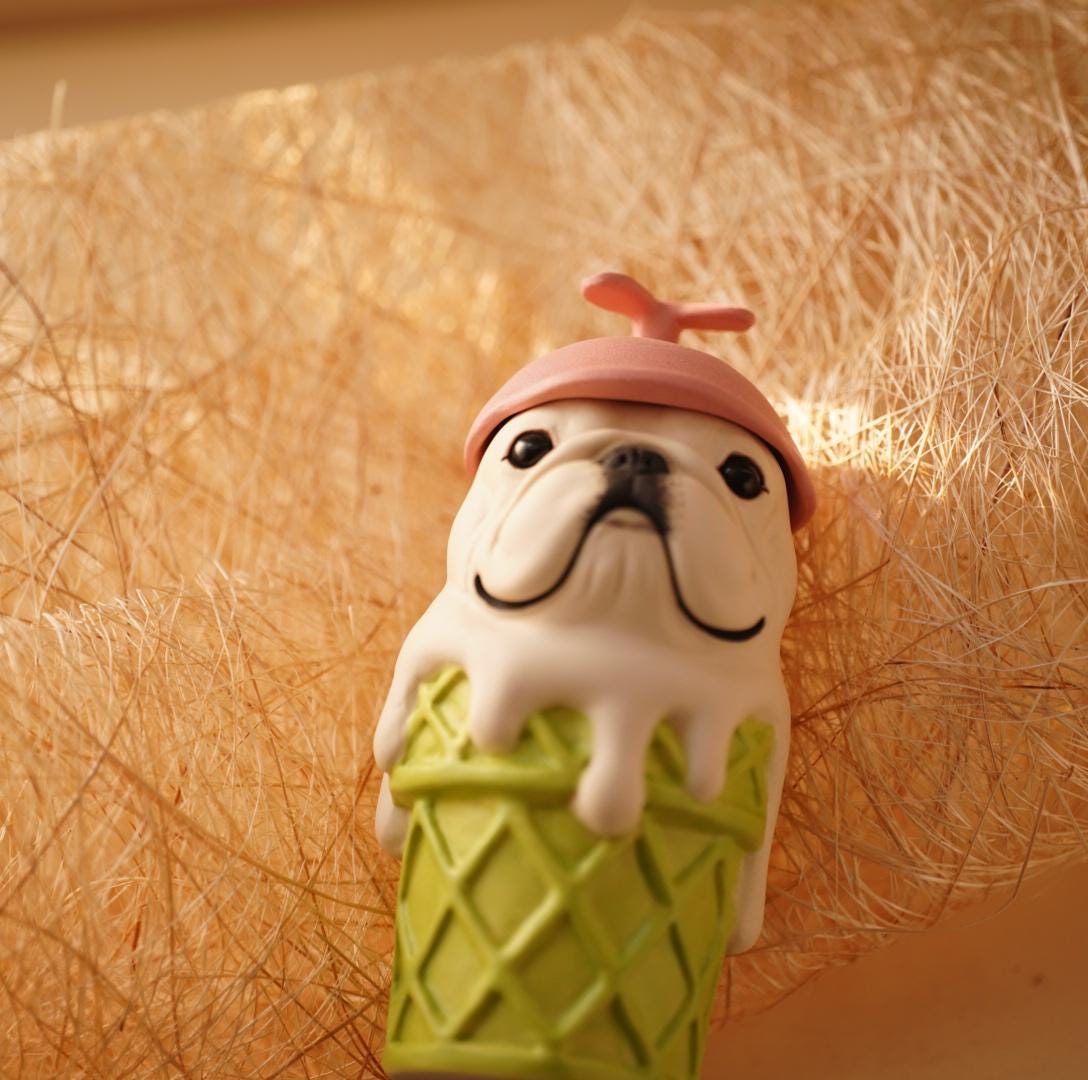 Handcrafted Ceramic Bulldog Figurine | French Bulldog Ice Cream Cone Decor | Artisan Gift for Dog Lovers | Unique Home Ornament