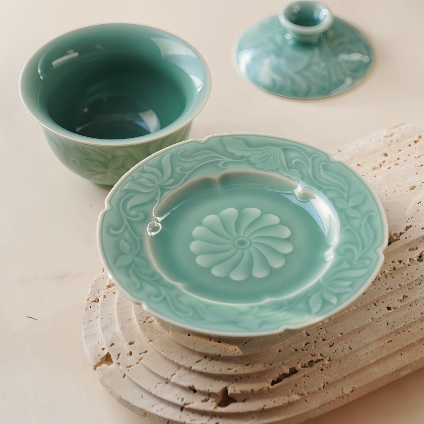 Gaiwan Tea Set | 150ml Handcrafted Chinese Porcelain | Traditional Gongfu Tea Cup with Lid and Saucer | Artisan Gift