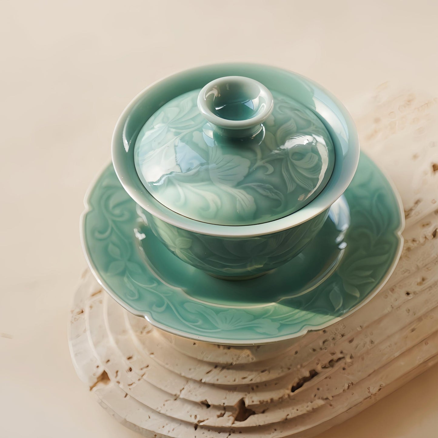 Gaiwan Tea Set | 150ml Handcrafted Chinese Porcelain | Traditional Gongfu Tea Cup with Lid and Saucer | Artisan Gift