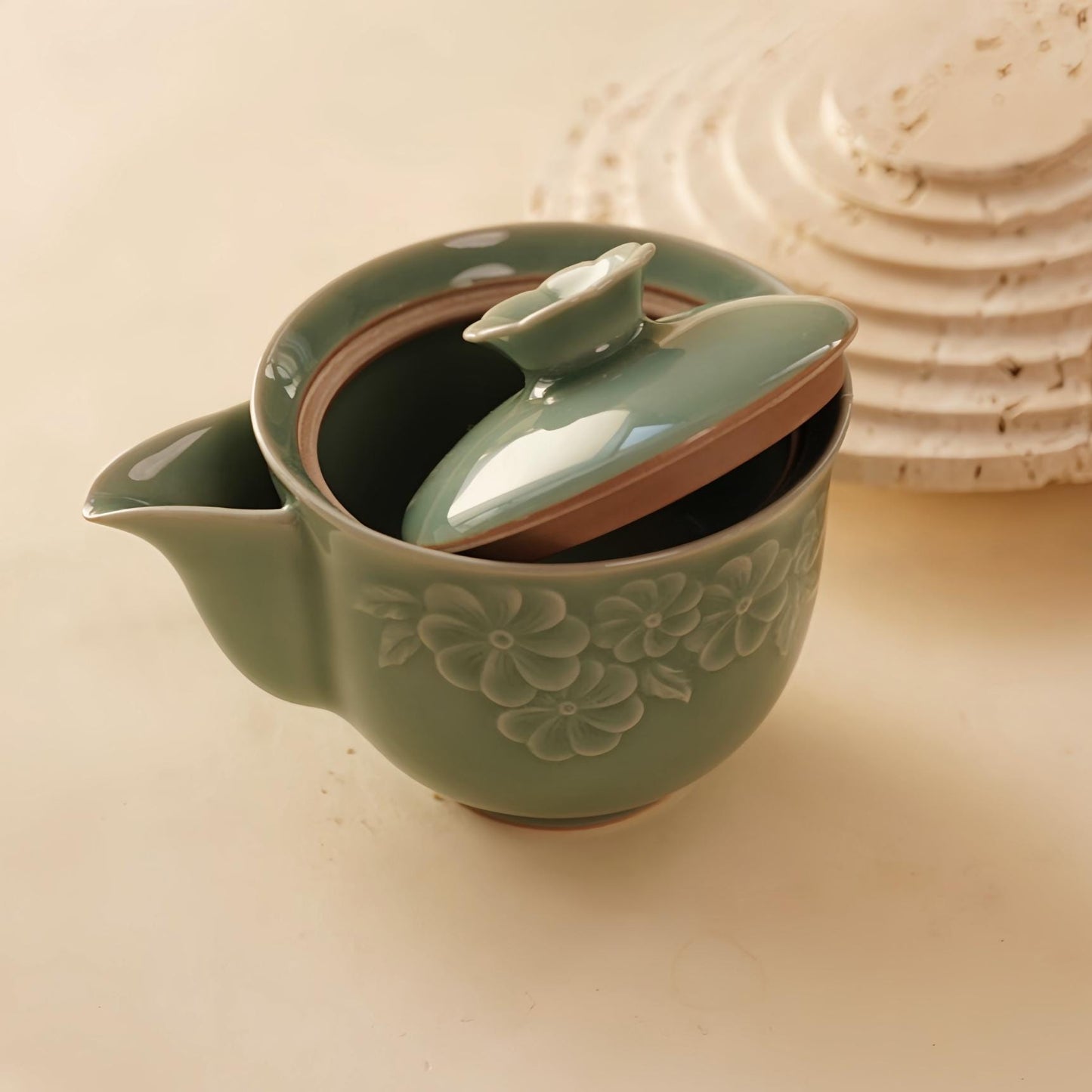 Handmade Celadon Teapot | 200ml Floral Ceramic Teapot | Artisan Tea Gift | Elegant Chinese Teapot  | Unique Tea Lover Gift