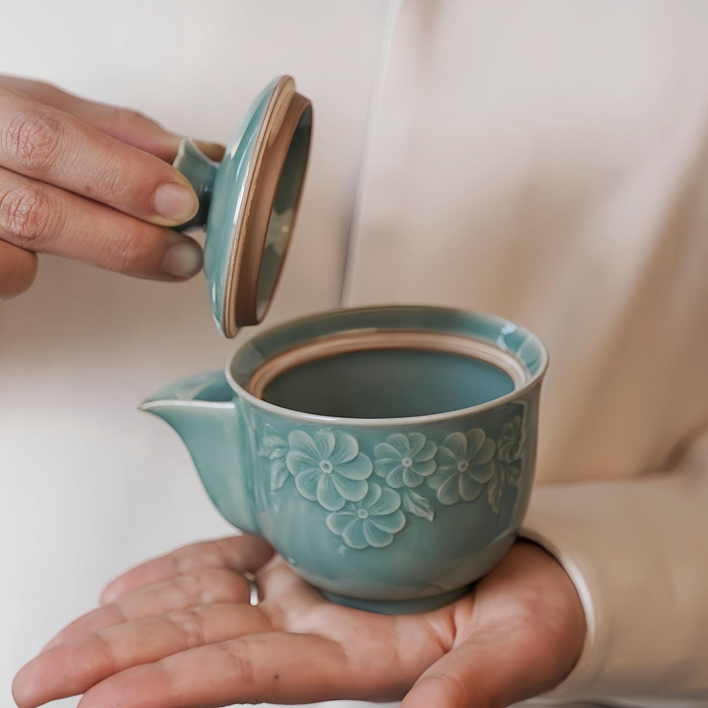 Handmade Celadon Teapot | 200ml Floral Ceramic Teapot | Artisan Tea Gift | Elegant Chinese Teapot  | Unique Tea Lover Gift
