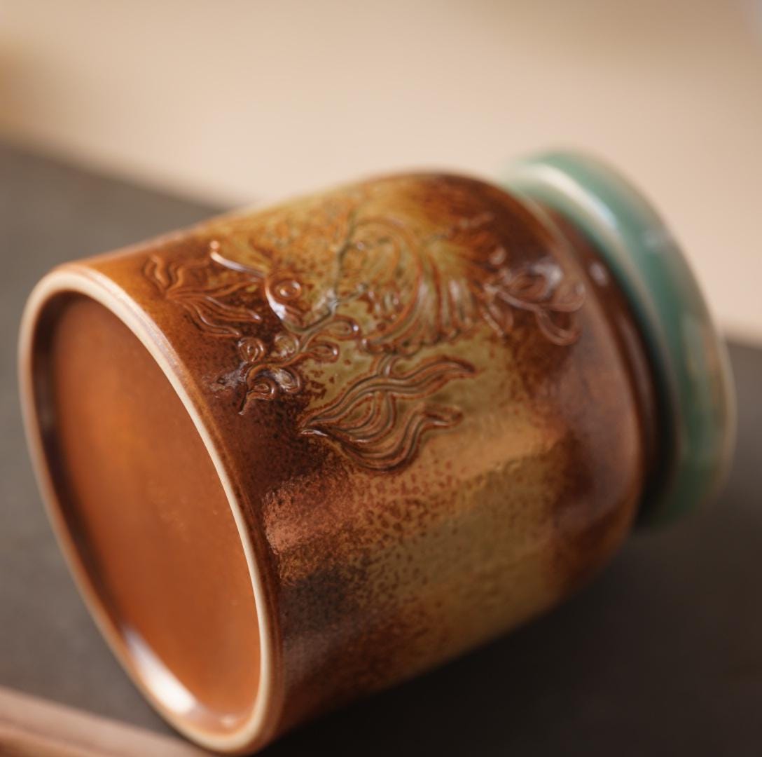 Tea Jar | Handcrafted Chinese Porcelain | Fish Carving Storage Jar | 700ML Artisan Ceramic Canister | Gift for Collectors