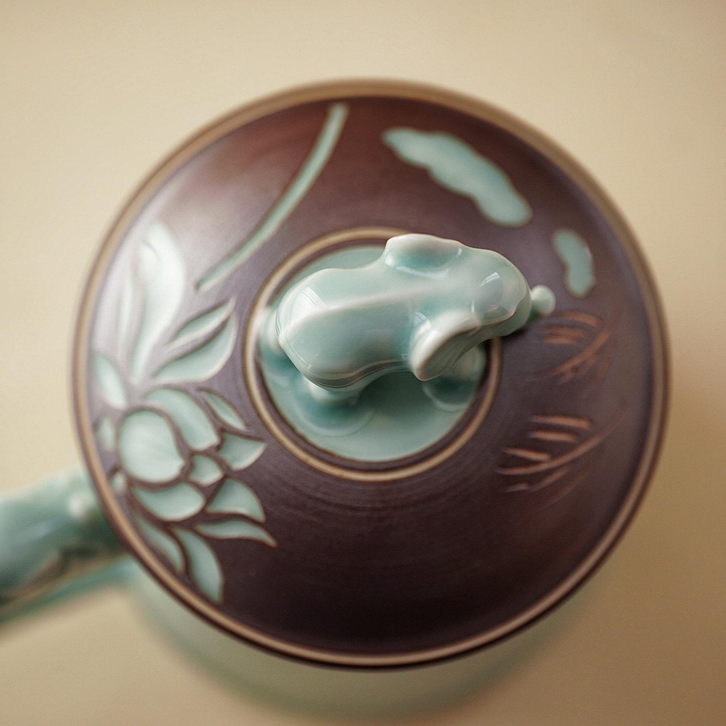 Elephant Mug |  Handcrafted Chinese Porcelain Cup | Tea Coffee Mug with Carved Elephant Lid | Unique Artisan Gift