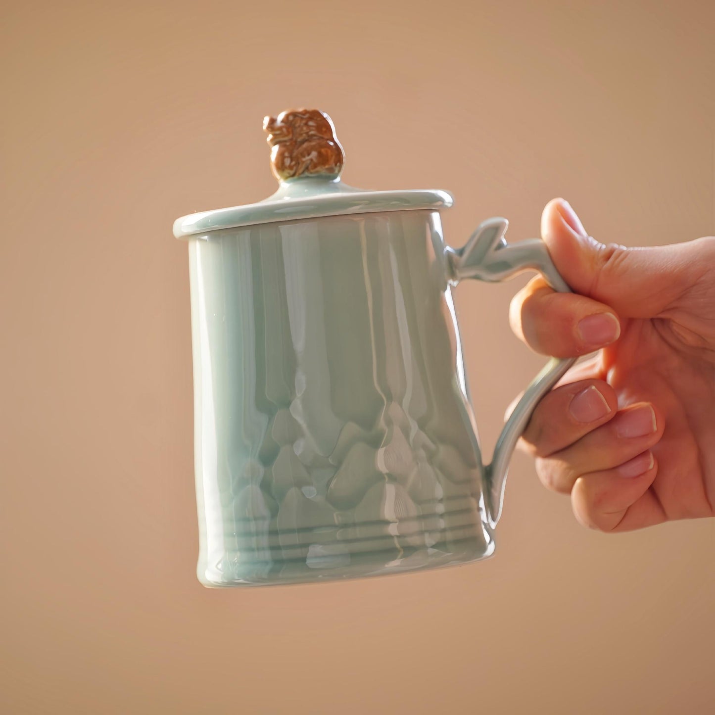 Pixiu Mug | 10 OZ Handcrafted Chinese Porcelain Cup | Tea Coffee Mug with Mythical Beast Lid | Unique Gift for Tea Lovers