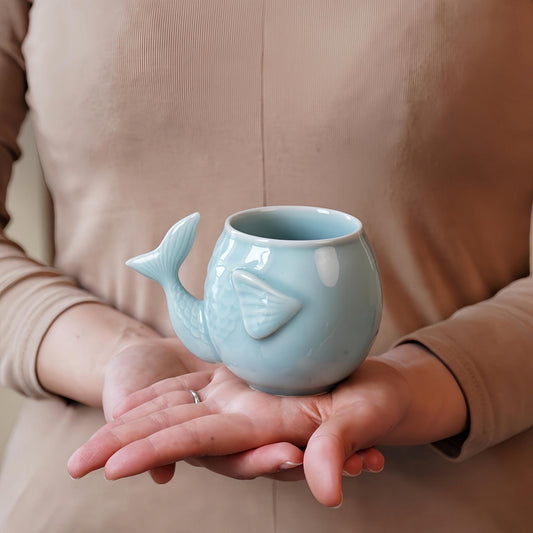 Handcrafted Whale Tail Ceramic Mug, 9.5oz Coffee Cup, Ocean Lover Gift, Cute Animal Mug, Unique Tea Cup, Gift for Her， Coastal Decor Mug