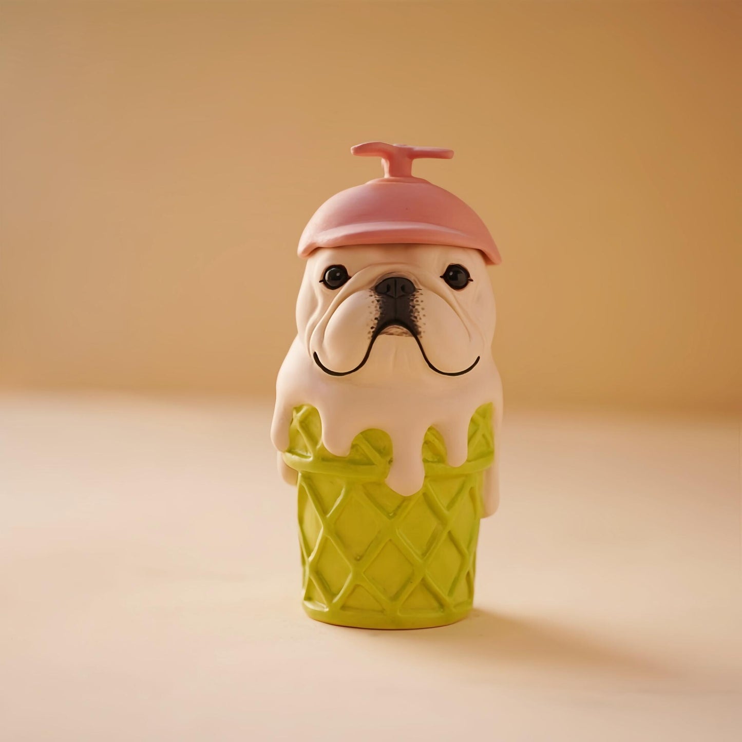 Handcrafted Ceramic Bulldog Figurine | French Bulldog Ice Cream Cone Decor | Artisan Gift for Dog Lovers | Unique Home Ornament