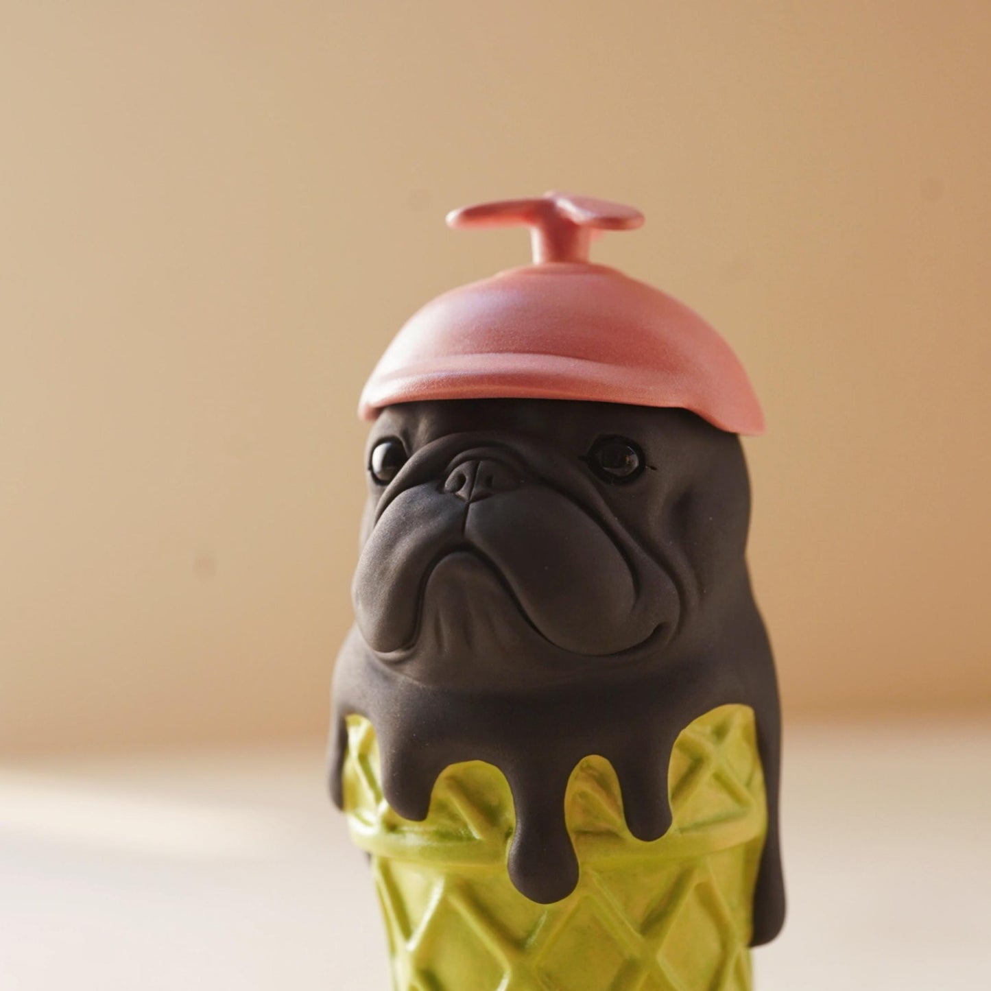 Handcrafted Ceramic Bulldog Figurine | French Bulldog Ice Cream Cone Decor | Artisan Gift for Dog Lovers | Unique Home Ornament